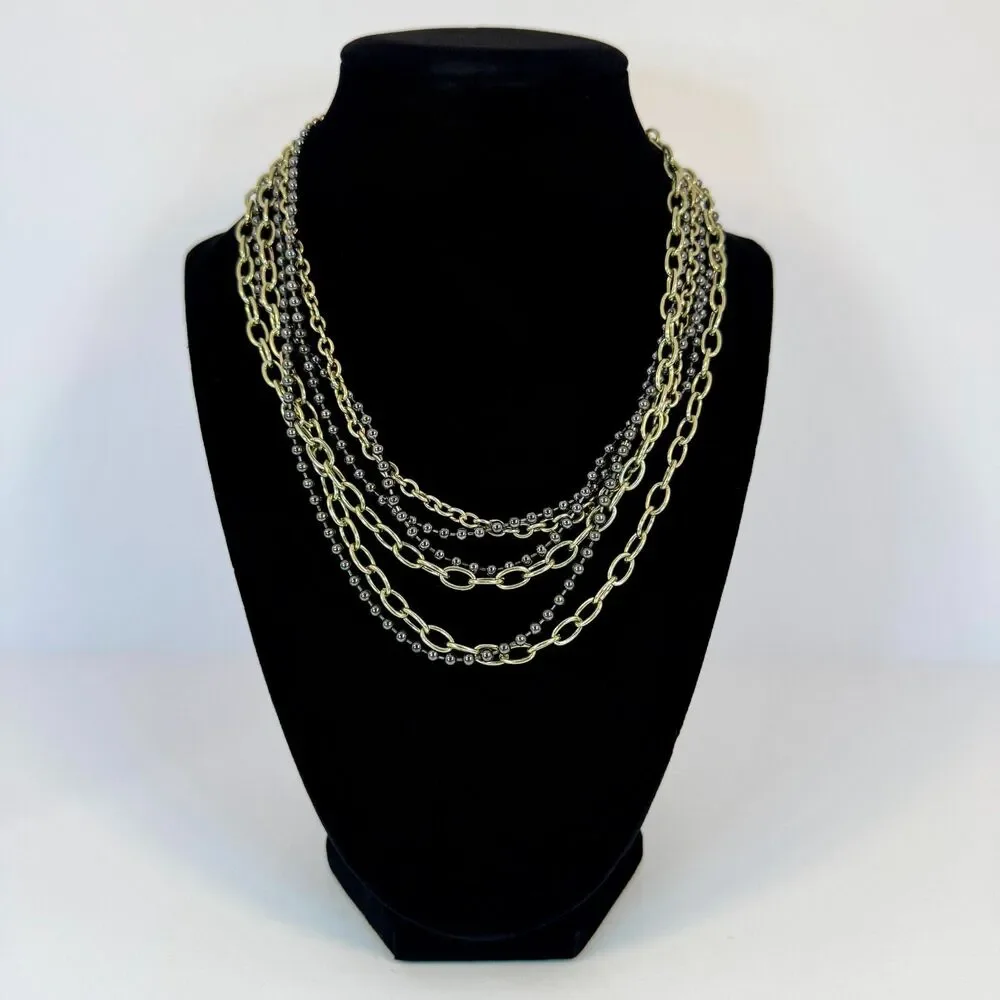 Layered Mixed Metal Chain Necklace | Statement, Chunky, Bold, Edgy - Picture 1 of 3